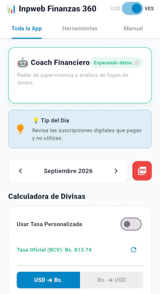 Inpweb Finanzas 360 - Pantalla 1