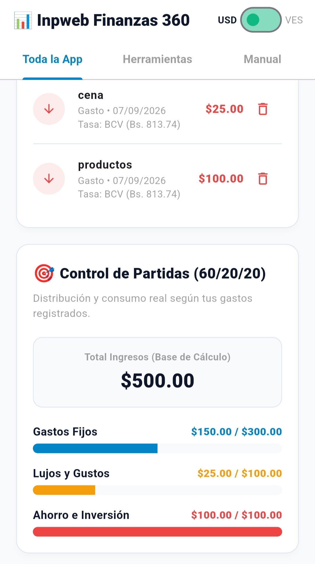Inpweb Finanzas 360 - Pantalla 3